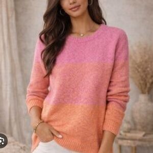 Cupcakes And Cashmere Pink and Peach Ombre Crewneck Sweater